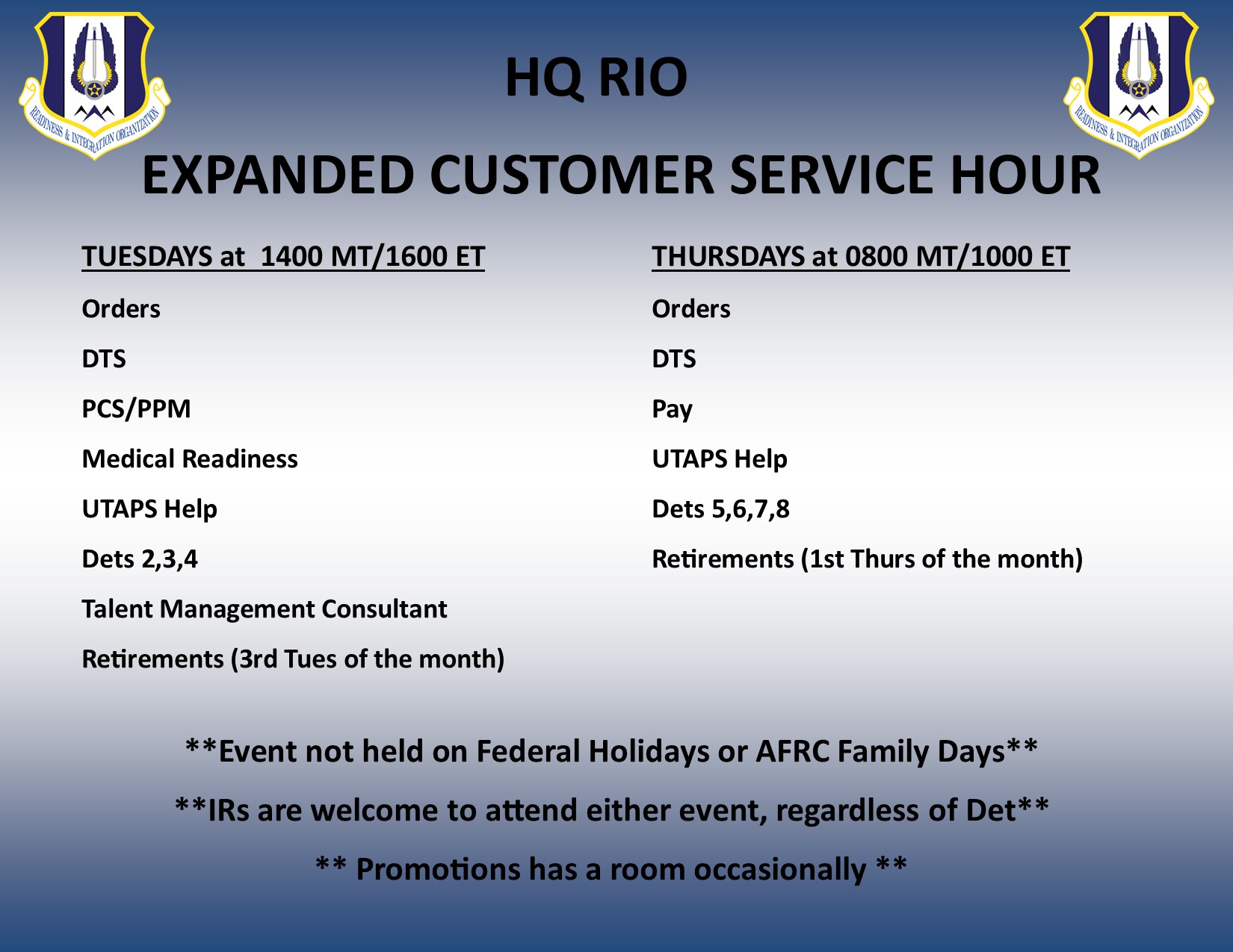 RIO Customer Service Hours